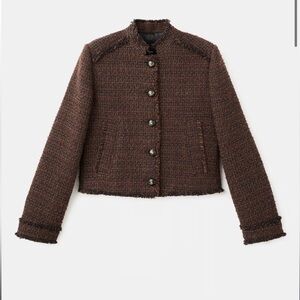 MANGO MNG Tweed Jacket with Frayed Ends Size S